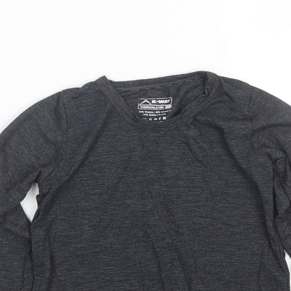 Close-up detail of K Way boys’ black striped basic t-shirt, size 5-6, years
