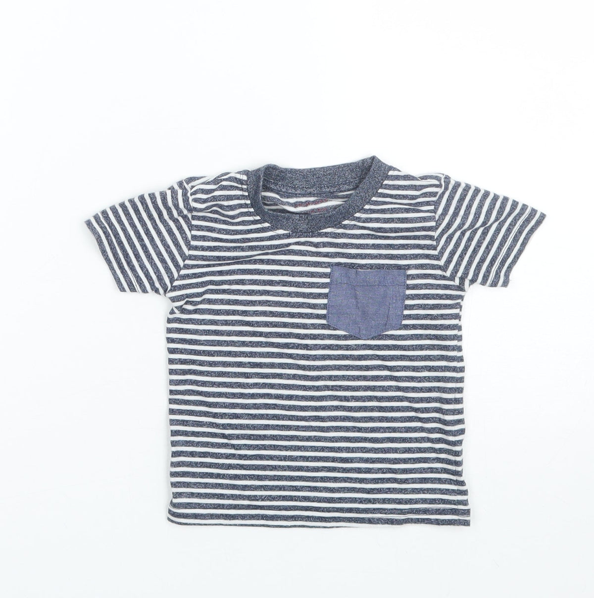 Additional front view of Primark boys’ blue striped basic t-shirt, size 9-12, months
