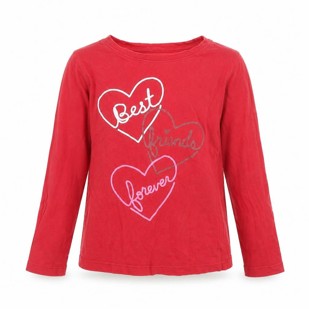 Front view of Gap girls’ red basic t-shirt, size 4-5, years