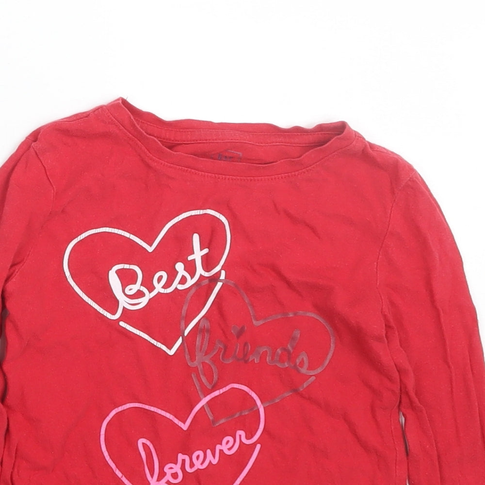 Close-up detail of Gap girls’ red basic t-shirt, size 4-5, years