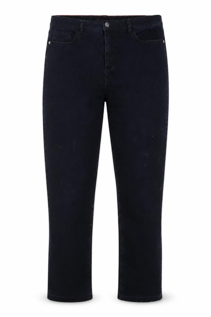 Front view of women’s blue straight jeans, size UK 10, 30-inch leg
