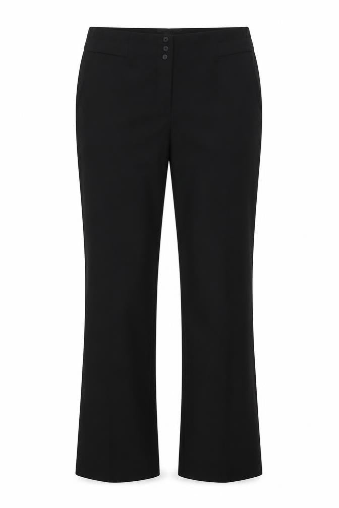 Front view of H&M women’s black trousers, size UK 34, 32-inch leg