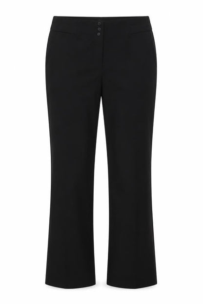 Front view of H&M women’s black trousers, size UK 34, 32-inch leg