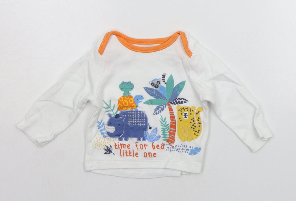 Additional front view of Nutmeg Baby White Basic T-Shirt, size 6-9, Months - ANIMALS