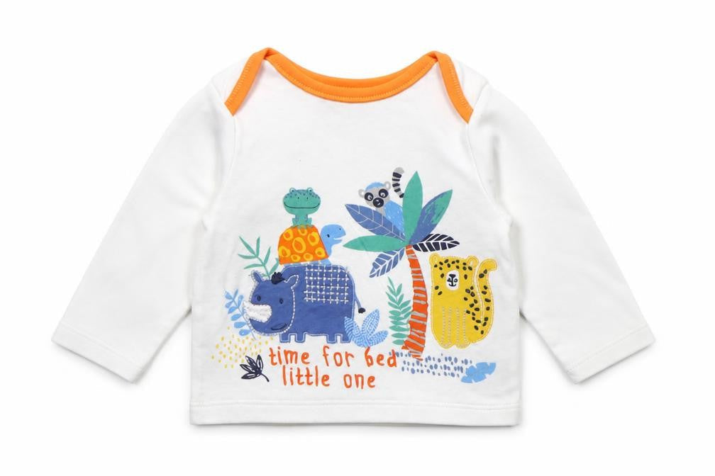 Front view of Nutmeg Baby White Basic T-Shirt, size 6-9, Months - ANIMALS