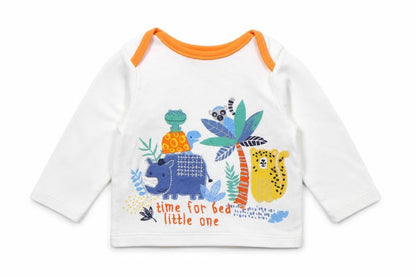Front view of Nutmeg Baby White Basic T-Shirt, size 6-9, Months - ANIMALS