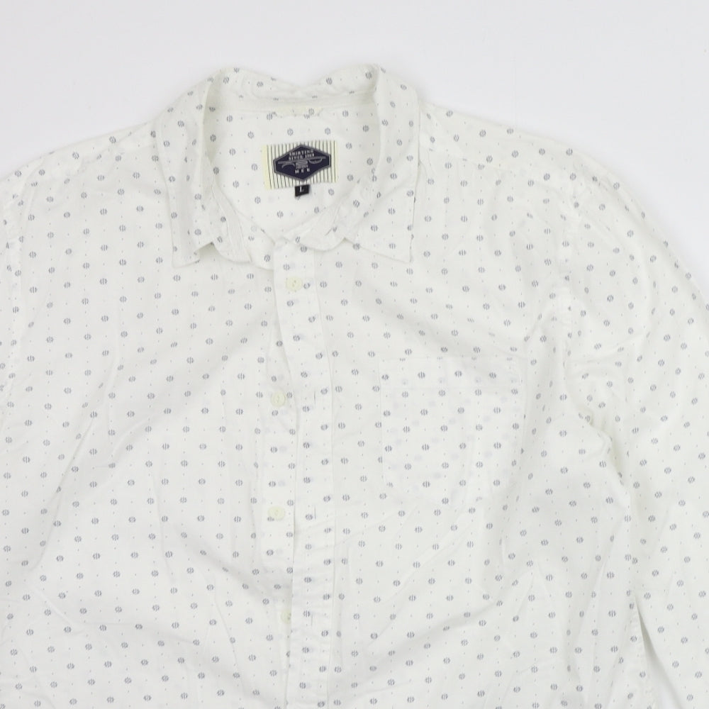 Mens UK Size L New Look White  Button-Up Long Sleeve Casual Shirt