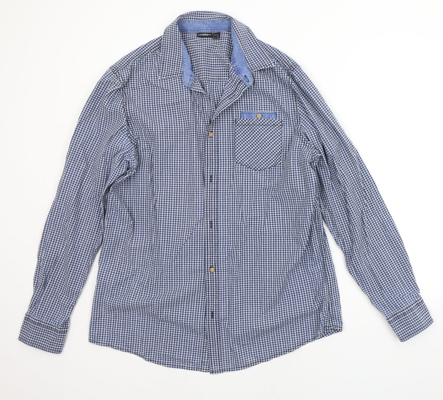 Livergy Mens Blue Check   Button-Up Size L