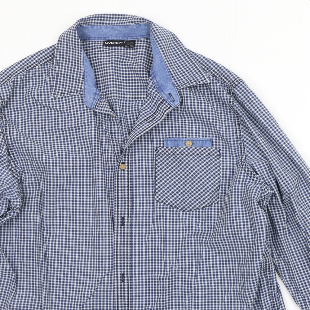Livergy Mens Blue Check   Button-Up Size L