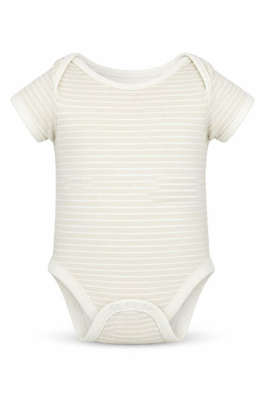 Front view of George Baby Beige Striped Babygrow One-Piece, size 6-9, Months