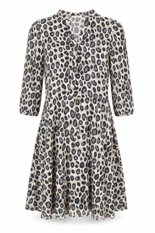 Front view of Lanti women’s beige animal print fit & flare, size UK 6
