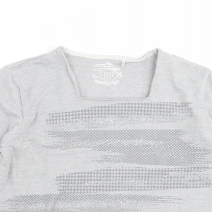 TIGI Womens Grey Geometric Knit Pullover Jumper Size 14