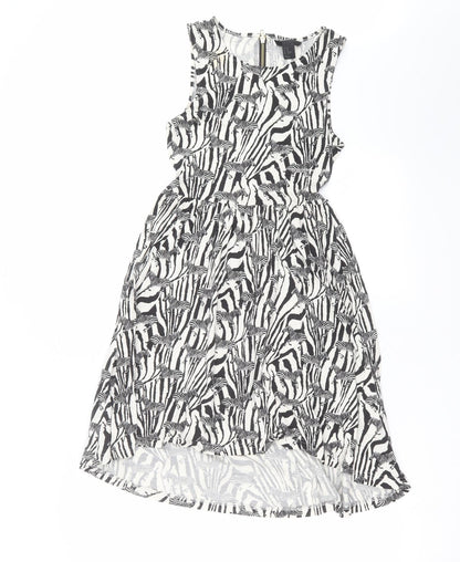 H&M Womens Black Animal Print  Fit & Flare  Size XS  - zebra print