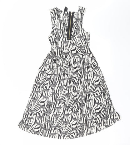 H&M Womens Black Animal Print  Fit & Flare  Size XS  - zebra print