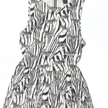 H&M Womens Black Animal Print  Fit & Flare  Size XS  - zebra print