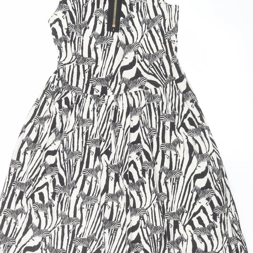 H&M Womens Black Animal Print  Fit & Flare  Size XS  - zebra print
