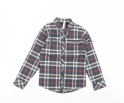 negin couture Boys Grey Check  Basic Button-Up Size 4 Years