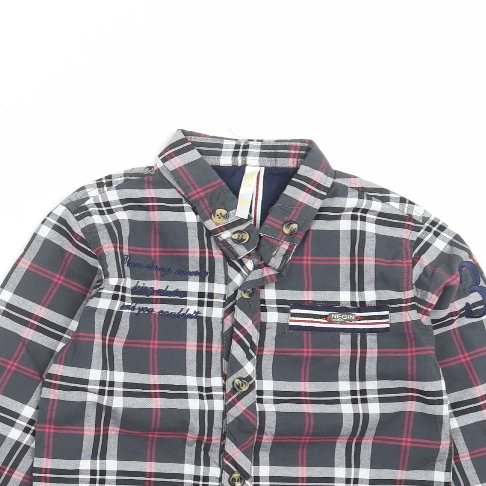 negin couture Boys Grey Check  Basic Button-Up Size 4 Years