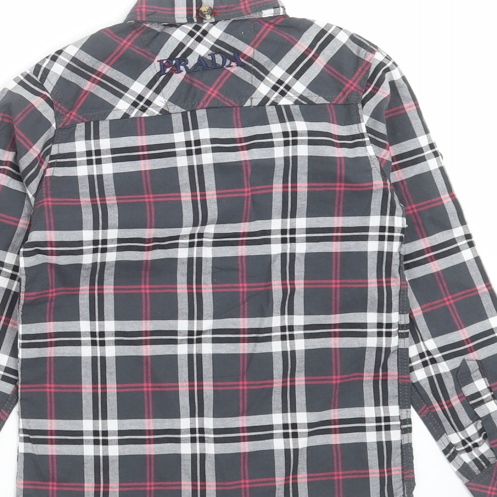negin couture Boys Grey Check  Basic Button-Up Size 4 Years