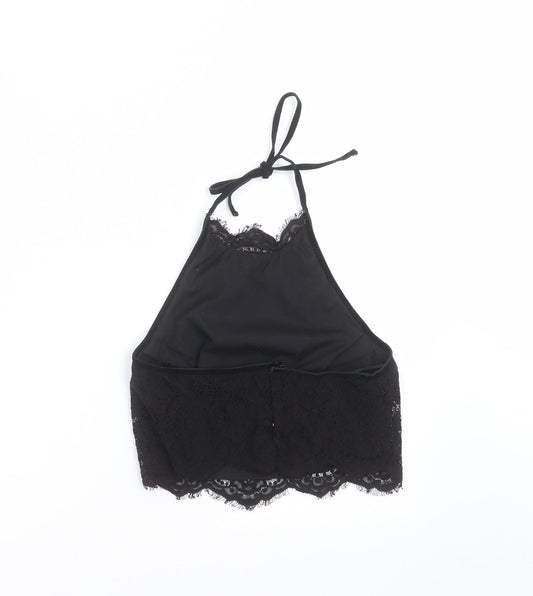 Topshop Womens Black Floral  Cropped Blouse Size 6