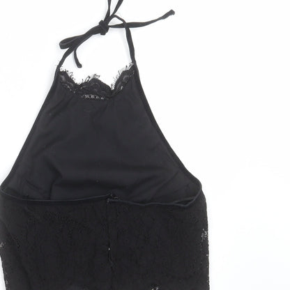 Topshop Womens Black Floral  Cropped Blouse Size 6