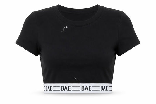 Front view of Bozzolo women’s black cropped t-shirt, size S, - bae