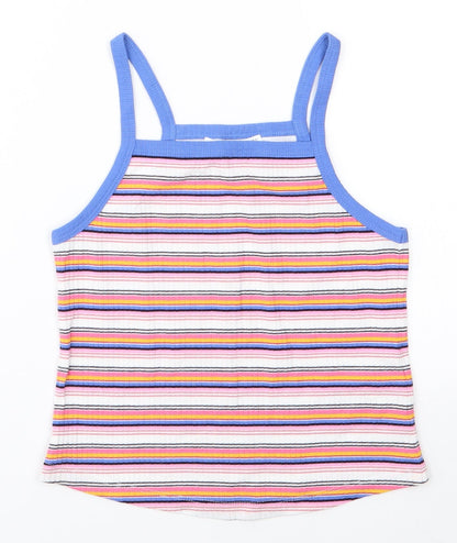 Additional front view of Marks & Spencer girls’ white striped basic tank, size 9-10, years