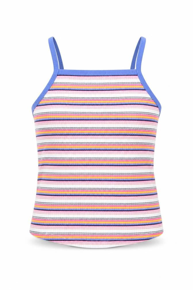 Front view of Marks & Spencer girls’ white striped basic tank, size 9-10, years