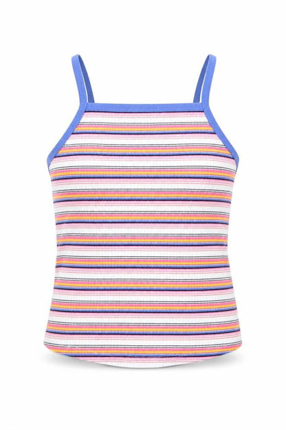Front view of Marks & Spencer girls’ white striped basic tank, size 9-10, years
