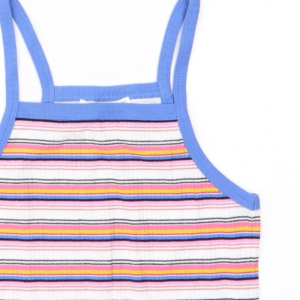 Close-up detail of Marks & Spencer girls’ white striped basic tank, size 9-10, years