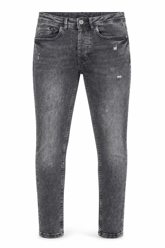 Front view of Denim Co men’s grey skinny jeans, size 30, in, 27-inch leg
