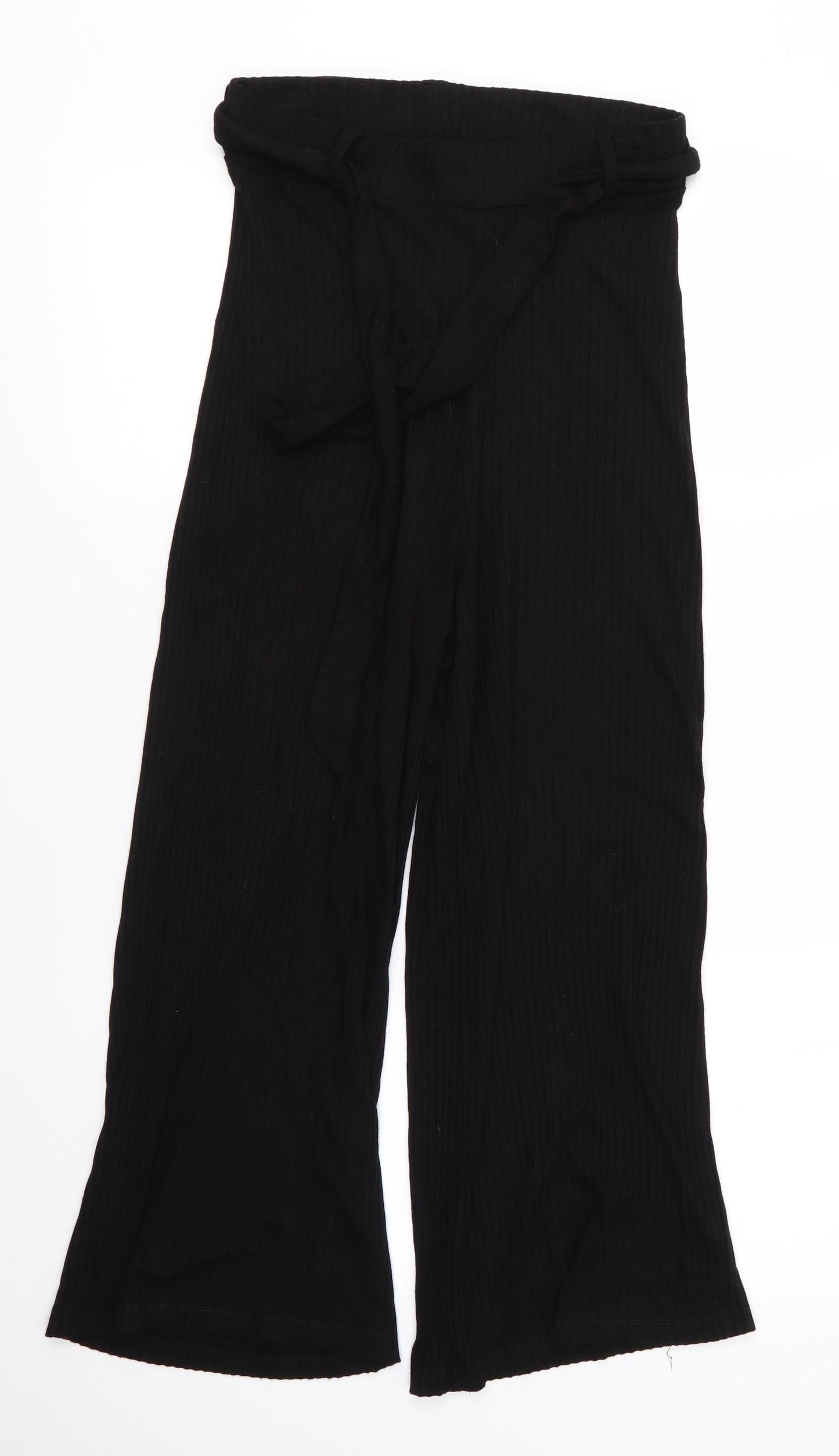 Womens UK Size S Stradivarius Regular Fit Cropped Black Trousers
