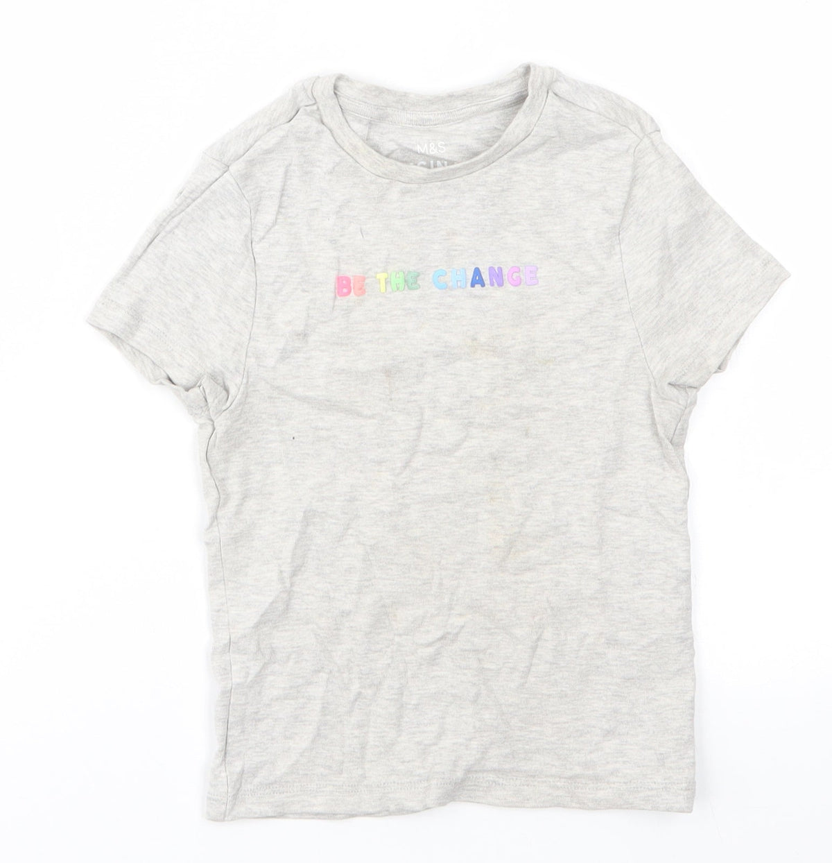 Additional front view of Marks & Spencer girls’ grey basic t-shirt, size 8-9, years