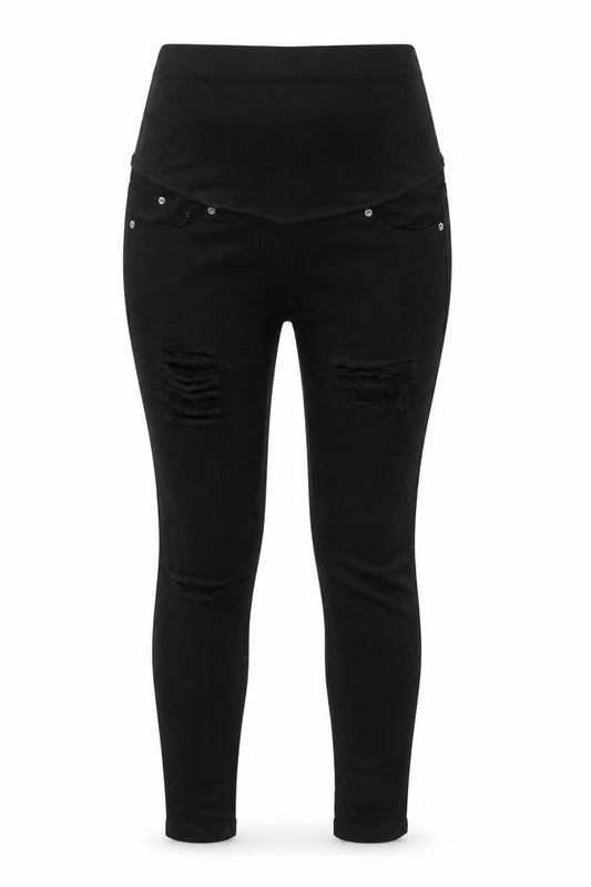 Front view of Boohoo women’s black denim skinny jeans, size UK 10, 27-inch leg
