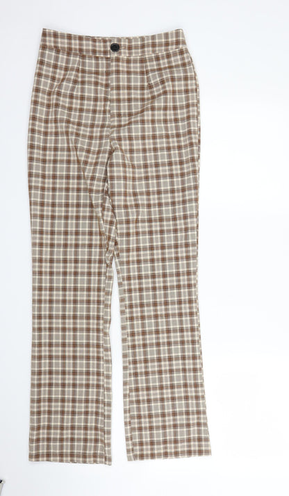 SheIn Womens Beige Check Rayon Trousers  Size XS L29 in