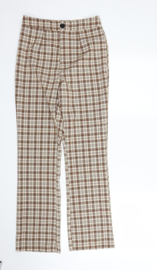 SheIn Womens Beige Check Rayon Trousers  Size XS L29 in