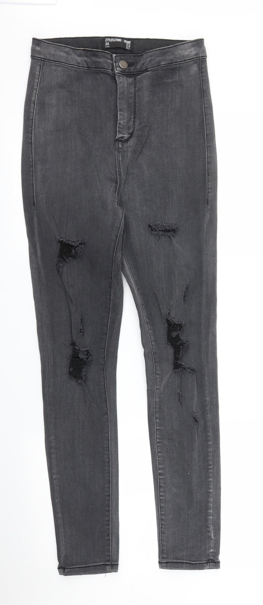 PRETTYLITTLETHING Womens Black  Denim Skinny Jeans Size 10 L27 in