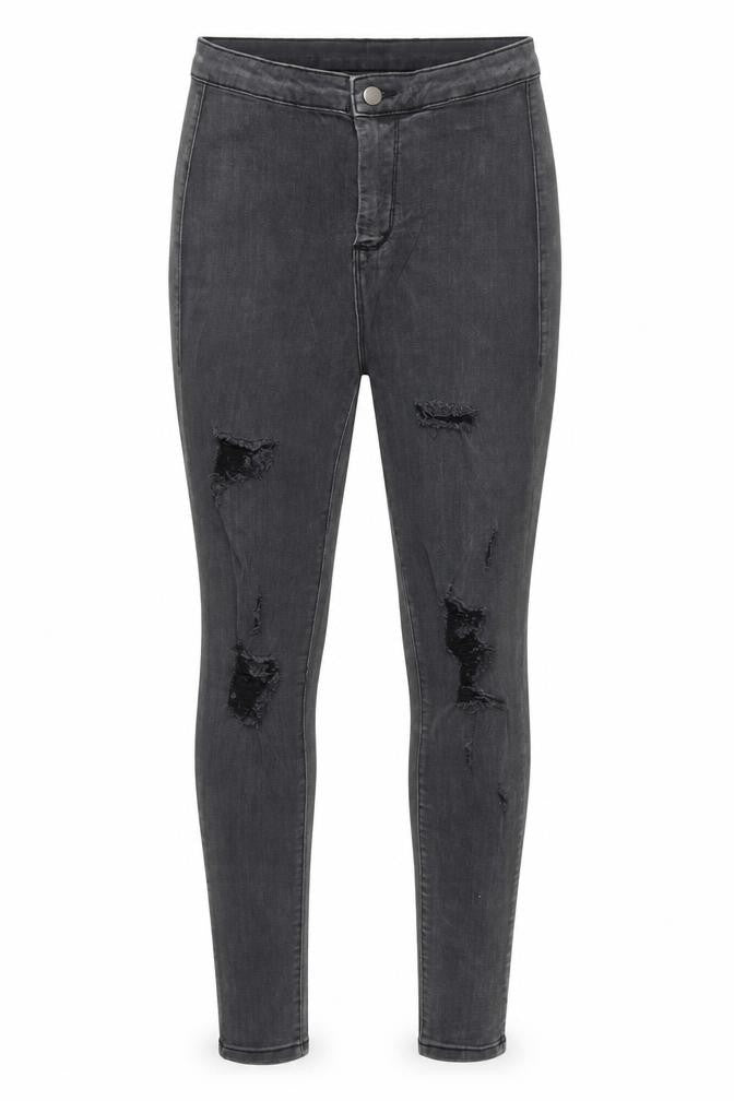 Front view of PRETTYLITTLETHING women’s black denim skinny jeans, size UK 10, 27-inch leg