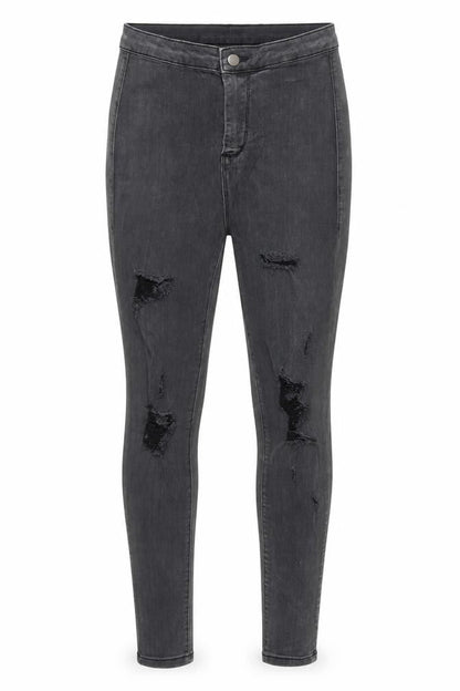 Front view of PRETTYLITTLETHING women’s black denim skinny jeans, size UK 10, 27-inch leg