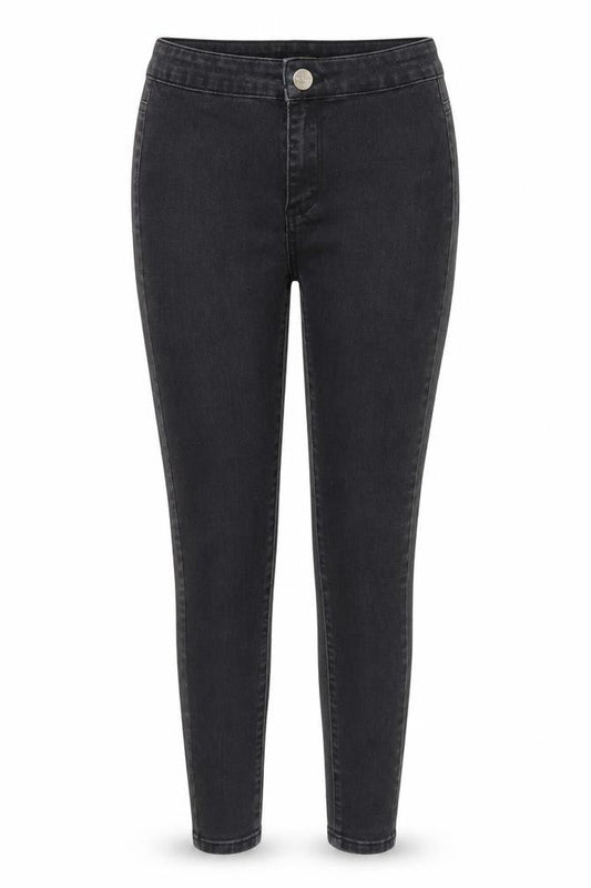 Front view of Lipsy women’s black denim skinny jeans, size UK 8, 27-inch leg