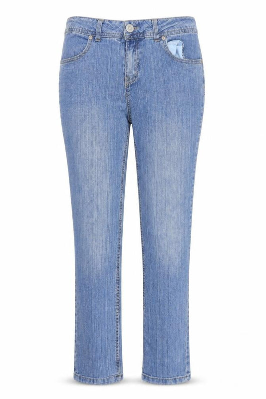 Front view of Denim 24/7 women’s blue denim skinny jeans, size UK 10, 27-inch leg