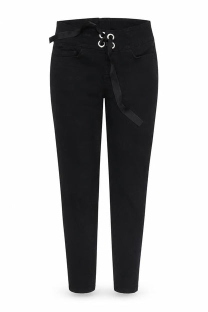 Front view of Very women’s black carrot trousers, size UK 8, 25-inch leg