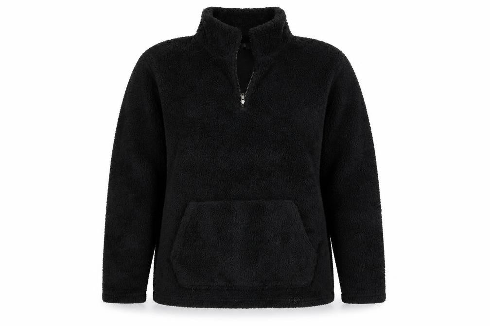 Front view of Studio women’s black henley sweatshirt, size 2XL