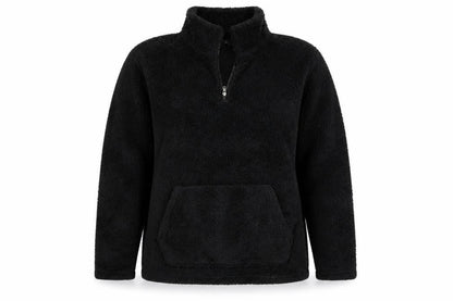 Front view of Studio women’s black henley sweatshirt, size 2XL