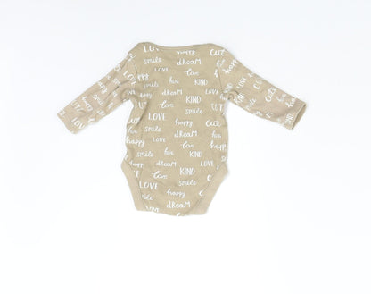 George Baby Brown   Babygrow One-Piece Size 0-3 Months  - Cute Love Smile