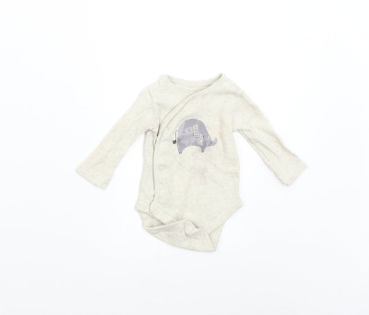 Front view of George Baby Beige Babygrow One-Piece, size 0-3, Months - Elephant