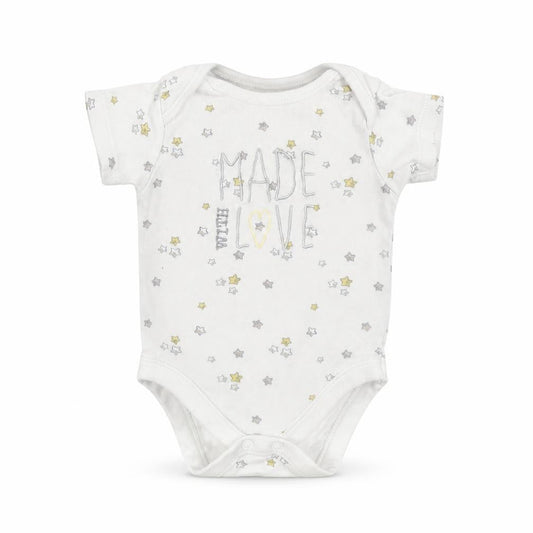 Front view of George Baby Grey Babygrow One-Piece, size 0-3, Months - Stars Made with Love