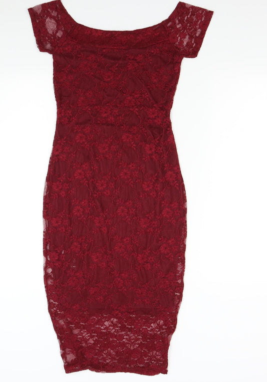 Boohoo Womens Red  Lace Bodycon  Size 8