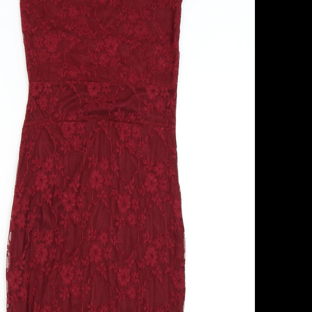 Boohoo Womens Red  Lace Bodycon  Size 8