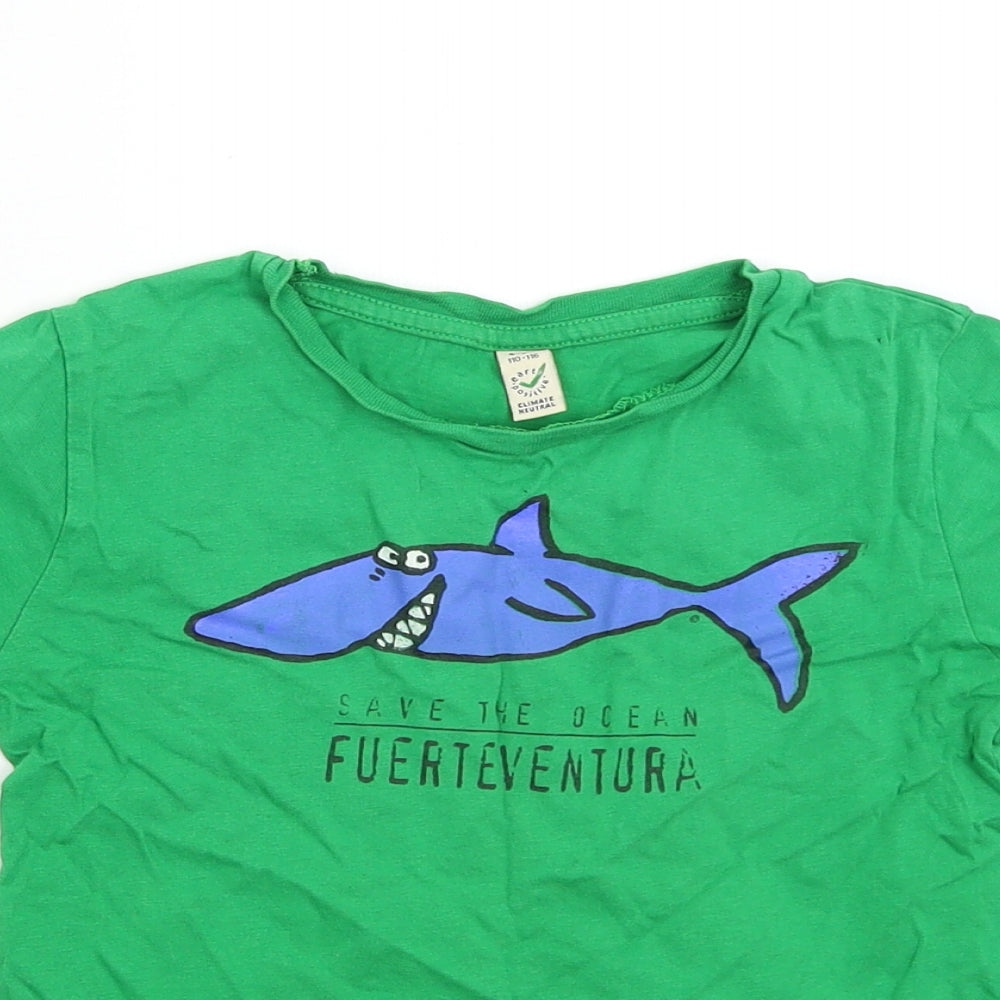 Earth Positive Boys Green   Basic T-Shirt Size 5-6 Years  - Save the Ocean Fuerteventura Shark